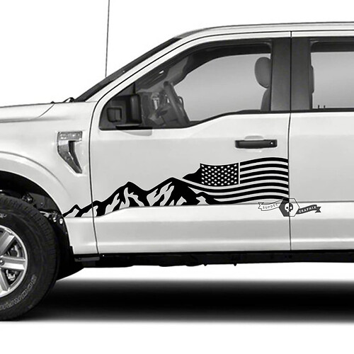 USA Flag Mountains Side Vinyl Decal Sticker for Musclecar truck XLT