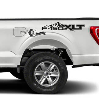 Pair Ford F-150 XLT 2023 Bed Logo Mountains Fender Graphics Side Decal Sticker
