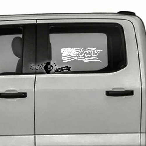 Custom Text USA Flag Side Window Door Vinyl Graphics Decal Stickers - Pair