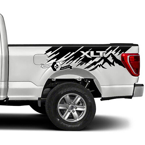 Pair Ford F-150 XLT Bed Splash Mud Mountains Graphics Side Decals Stickers
