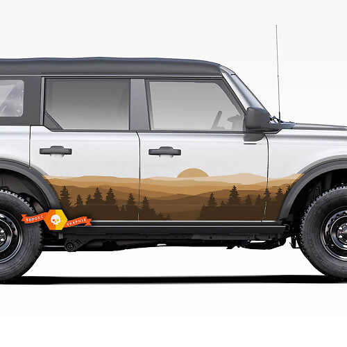 Pair Side Doors Forest Landscape Hills Stripes Vinyl Decals Stickers 2 for Ford Bronco