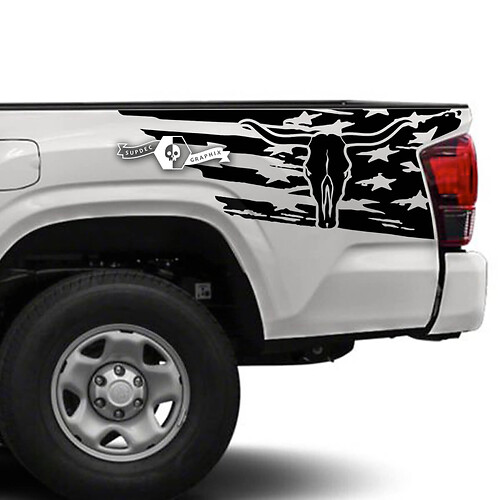 USA Flag Bull Skull Side Vinyl Decal Sticker for Toyota Tacoma
