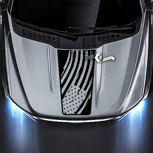 Distressed USA Flag Hood Vinyl Decal for Musclecar Truckd
