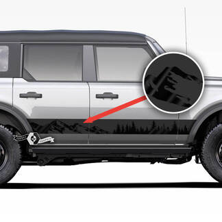 Pair of Mountains Style Rocker Panel Side Mountains Forest Decals Stickers for Ford Bronco 2 Colors
