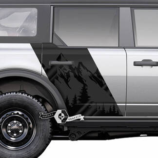 Pair of Mountains Style Doors Side Mountains Decals Stickers for Ford Bronco 2 Colors
