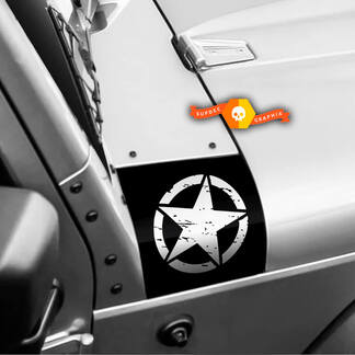 Pair Jeep Wrangler Distressed Star Black Ops Oscar Mike Hood Vinyl Stickers Decal
