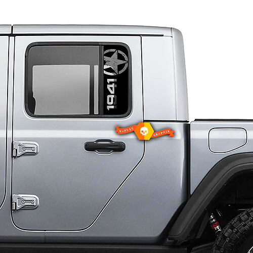 2x Jeep 1941 Window Star Destroyed Gladiator Wrangler Doors Vinyl Stickers Decal
