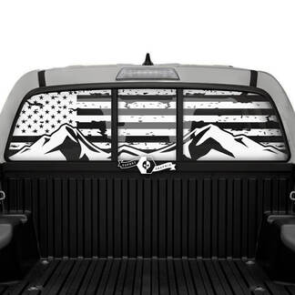 Toyota Tacoma SR5  Pick-up Truck Rear Window Mountains USA Flag Destroyed Vinyl Decals Graphic Sticker
