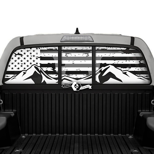 USA Flag Mountains Rear Window Vinyl Decal Sticker for Toyota Tacoma