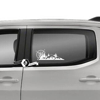 Pair Toyota Tacoma SR5 Doors Window  Mountains Forests Compass Logo Line Vinyl Decals Graphic Sticker
