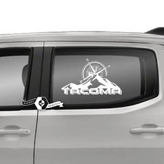 Pair Toyota Tacoma SR5 Doors Window  Mountains Compass Logo Line Vinyl Decals Graphic Sticker
