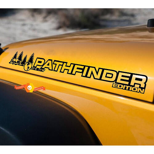 Pathfinder Bonnet Vinyl Sticker Decal Pair for Jeep Wrangler Rubicon Sahara JK CJ TJ YJ