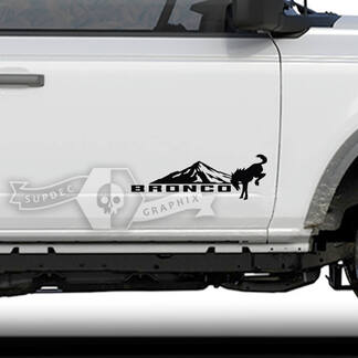 Pair Ford Bronco Doors Mountains Side Bronco Logo Vinyl Decal Sticker Graphics
