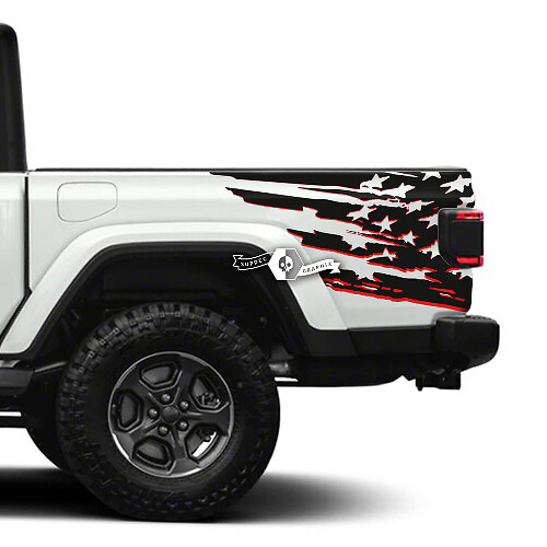Pair of Jeep Gladiator Side USA Flag Stickers Decals Vinyl Graphics Stripe kit for 2 Colors
