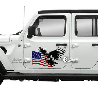 Pair of Jeep Gladiator Side Door USA Flag Bald Eagle  Decals Vinyl Graphics Stripe
