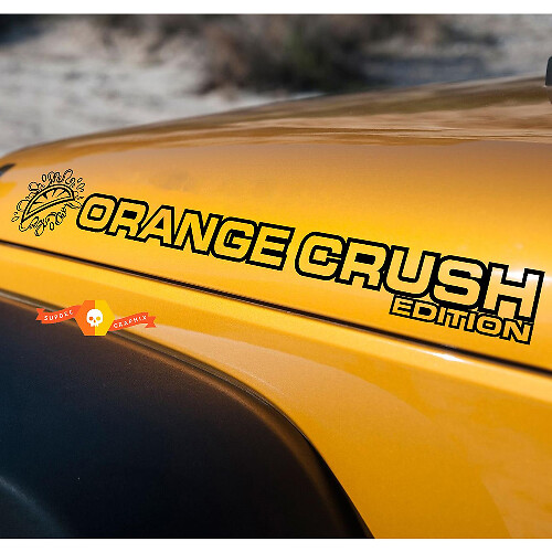 Orange Crush Bonnet Vinyl Sticker Decal Pair for Jeep Wrangler Rubicon Sahara JK CJ TJ YJ