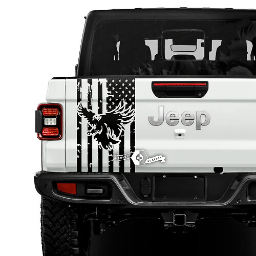 Jeep Gladiator USA Flag Destroyed Bald Eagle Stickers Decals Vinyl Graphics Tailgate Bed Vinyl Stickers Decals
