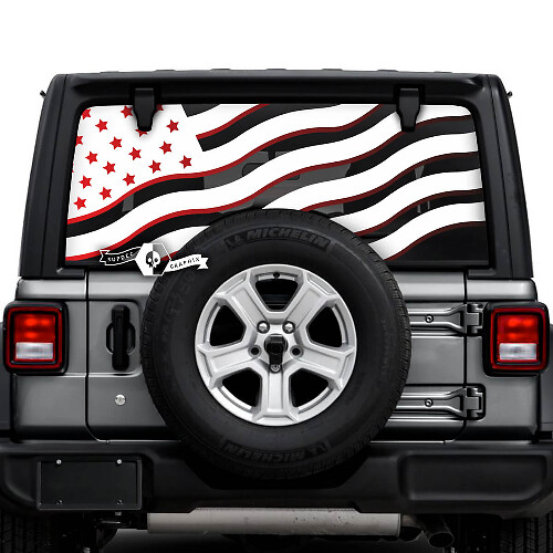 Jeep Wrangler Unlimited Rear Window Flag USA Shadow Stickers Decals Vinyl Graphics 2 Colors
