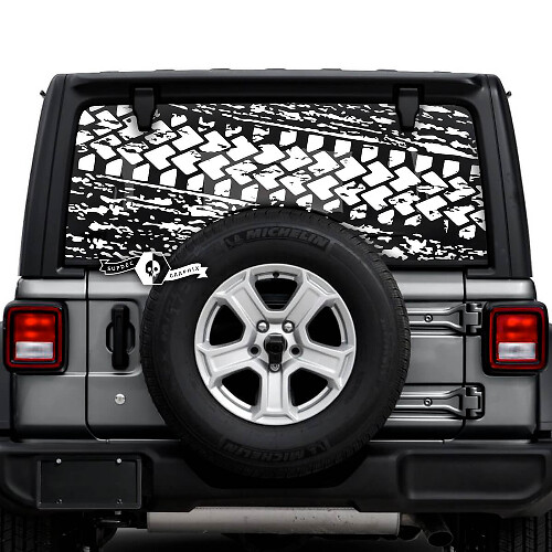 Jeep Wrangler Unlimited Rear Window Mud Splash Destroyed Tire Track Stickers Decals Vinyl Graphics
