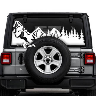Jeep Wrangler Unlimited Rear Window Mud Splash Mountains Forest Tire Track Decals Vinyl Graphics
