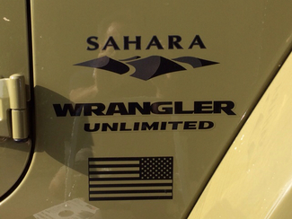 Jeep Mountain USA Flag Sahara Wrangler Unlimited CJ TJ YJ JK XJ All Colors Sticker Decal