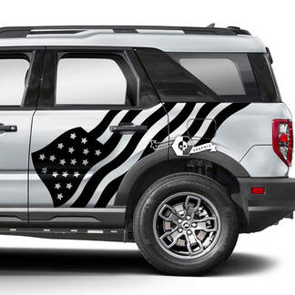2x Ford Bronco Doors Fender USA Flag Side Decals Stickers
