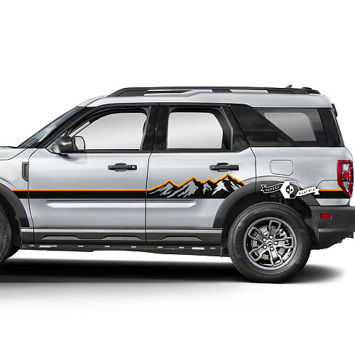2x Ford Bronco Mountains Forest Doors Side logo Line  Decals Stickers 2 Colors
