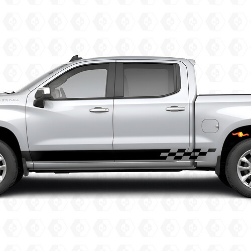 Checkered Lightning Door & Rocker Panel Vinyl Stripes for Chevrolet Silverado 1500 T1XX 2019-2026