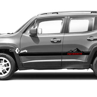 Pair Jeep Renegade Side Doors Stripes Mountains  Graphic Vinyl Decals Sticker 2 Colors
