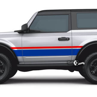 2x Set of 2 Doors Ford Bronco Side Decals Wide Dual Stripes Stickers for Ford Bronco 2 Colors
