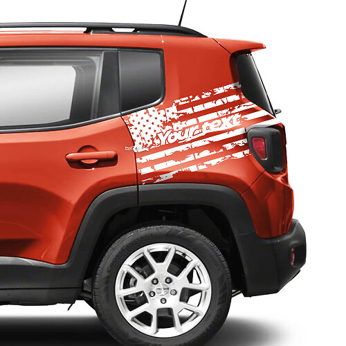 Pair Jeep Renegade Rear Fender USA Flag Destroyed Graphic Vinyl Decal Sticker Mono Gradient
