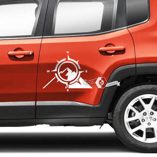 Pair Jeep Renegade Doors Side Mountains Graphic Compass Vinyl Decal Sticker Stripe
