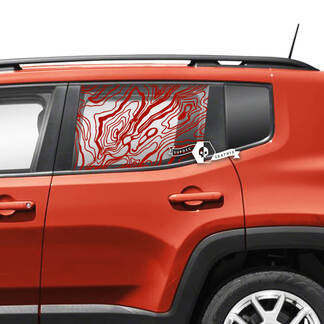 Pair Jeep Renegade Doors Window Side Graphic Battered Topographic Map Vinyl Decal Sticker Stripe
