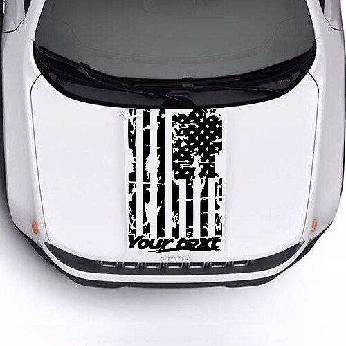 Custom Text USA Flag Weathered Destroyed Bonnet Logo Stripe Vinyl Decal Sticker for Jeep Renegade Trailhawk