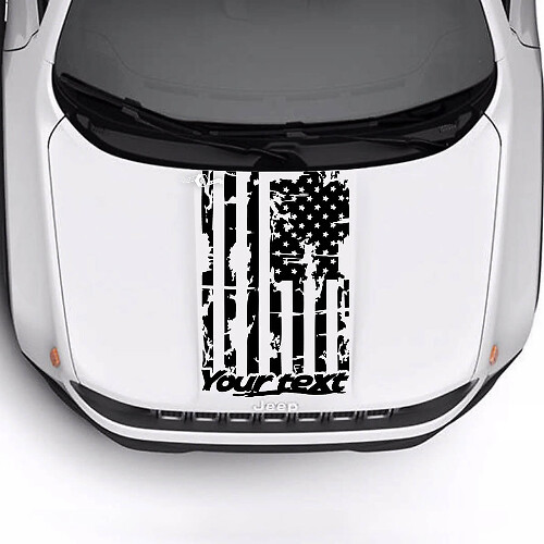 Custom Text USA Flag Weathered Destroyed Bonnet Logo Stripe Vinyl Decal Sticker for Jeep Renegade Trailhawk