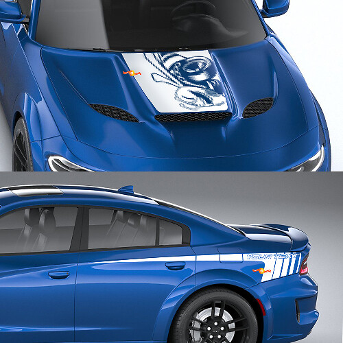 Super Bee Style Hood & Side Stripes Vinyl Decal Kit for Dodge Charger