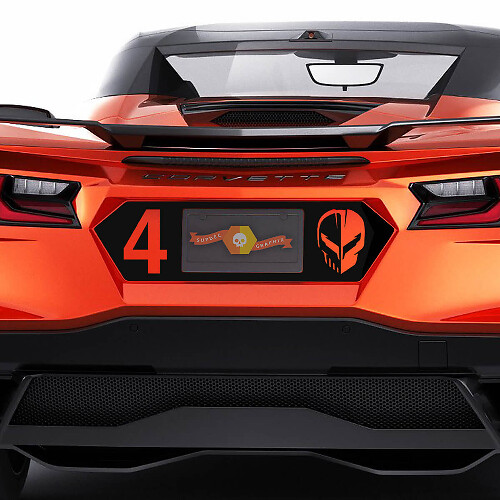 Number 4 & Skull Rear Licence Plate Vinyl Decal For Chevrolet Corvette C8