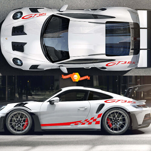 GT3 RS & Checkerboard Side Stripes Vinyl Decal Kit For Porsche 911