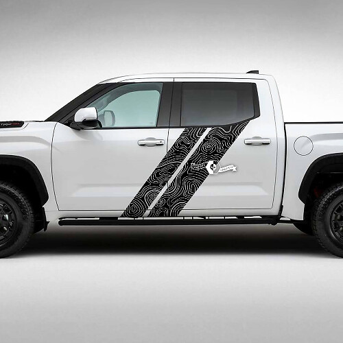 Topographic Map Dual Side Stripes Vinyl Decal Kit for Toyota Tundra