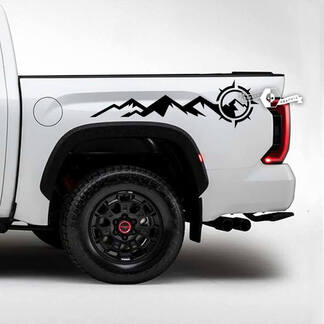 Pair Toyota Tundra Bed Side Rear Fender Mountains Compass Side Stripes Vinyl Stickers Decal
 1