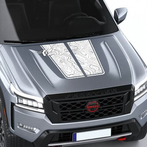 Nissan Frontier S SV Pro-4x Hood Decal Vinyl Topographic Map Contour Lines Off Road Dual Blackout Graphic Decals Sticker
