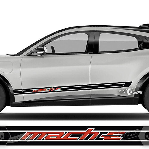 Pair Ford Mustang MACH-E MACH E Rocker Panel Logo Outline Stripes Side Door Decal vinyl stickers 2 Colors
