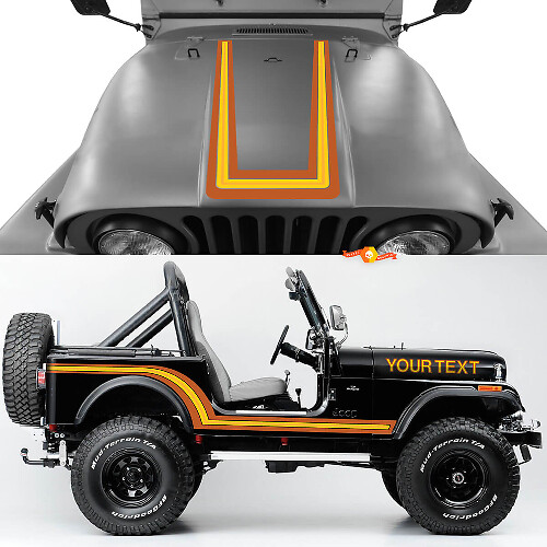 Vintage Style Hood and Side Stripes Vinyl Decal Kit for Jeep CJ7 1984-1986 