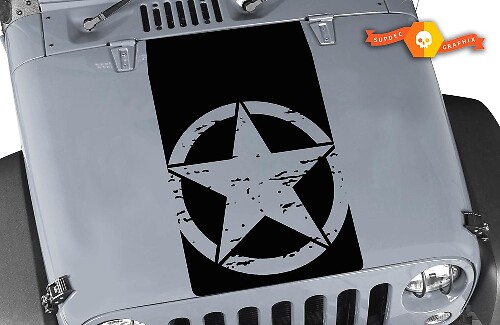 Distressed Military Star Blackout Hood Vinyl Decal for Jeep Wrangler 