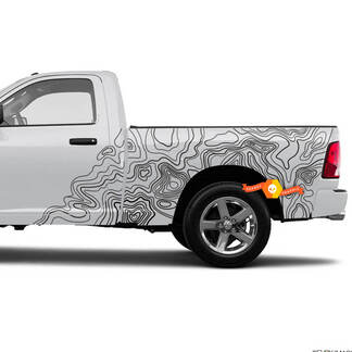 Pair Dodge Ram Tradesman 1500 4x4 Crew Cab Topographic Map Bed Side Doors Truck Vinyl Decal Graphic
