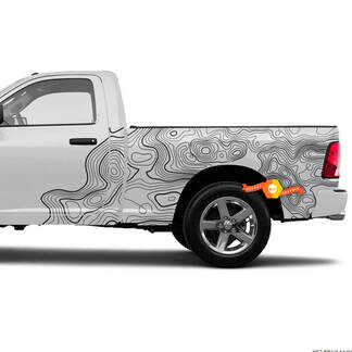 Pair Dodge Ram Tradesman 1500 4x4 Crew Cab Topographic Map Topo Bed Side Doors Truck Vinyl Decal Graphic
