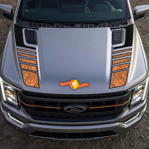 Topographic Map Double Hood Stripes Vinyl Decals for Musclecar truck Tremor