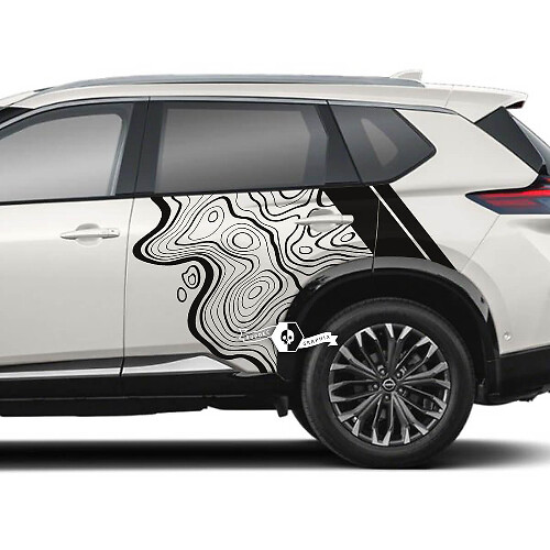 Nissan Rogue Topographic Map with Stripes Side Doors Vinyl Decal Sticker Graphic
