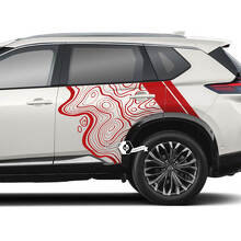 Nissan Rogue Topographic Map with Stripes Side Doors Vinyl Decal Sticker Graphic
 3