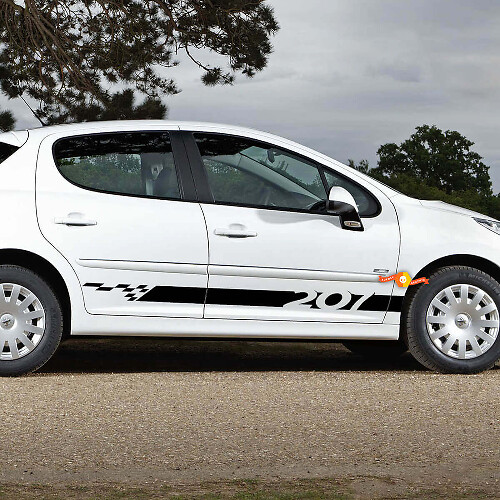 Checkered Side Stripes Vinyl Decal Kit for Peugeot 207